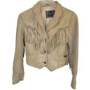 Vintage 80s Suede Boho Festival Western Crop Jacket With Fringe Women’s 12 USA